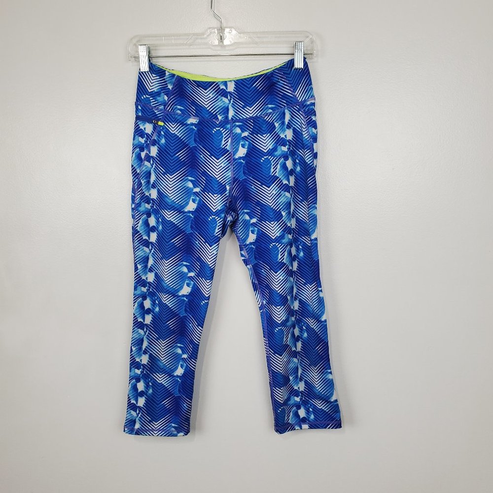 Kyodan Colorful Blue Crop Leggings with Pockets and Back Cutouts Size S